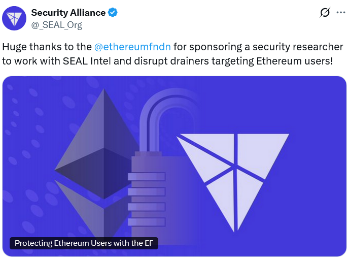 Ethereum Foundation поддержит SEAL в борьбе с криптодрейнерами